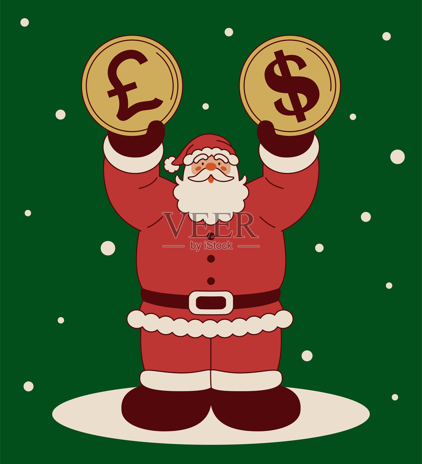 圣诞老人展示两种不同的钱币插画图片素材