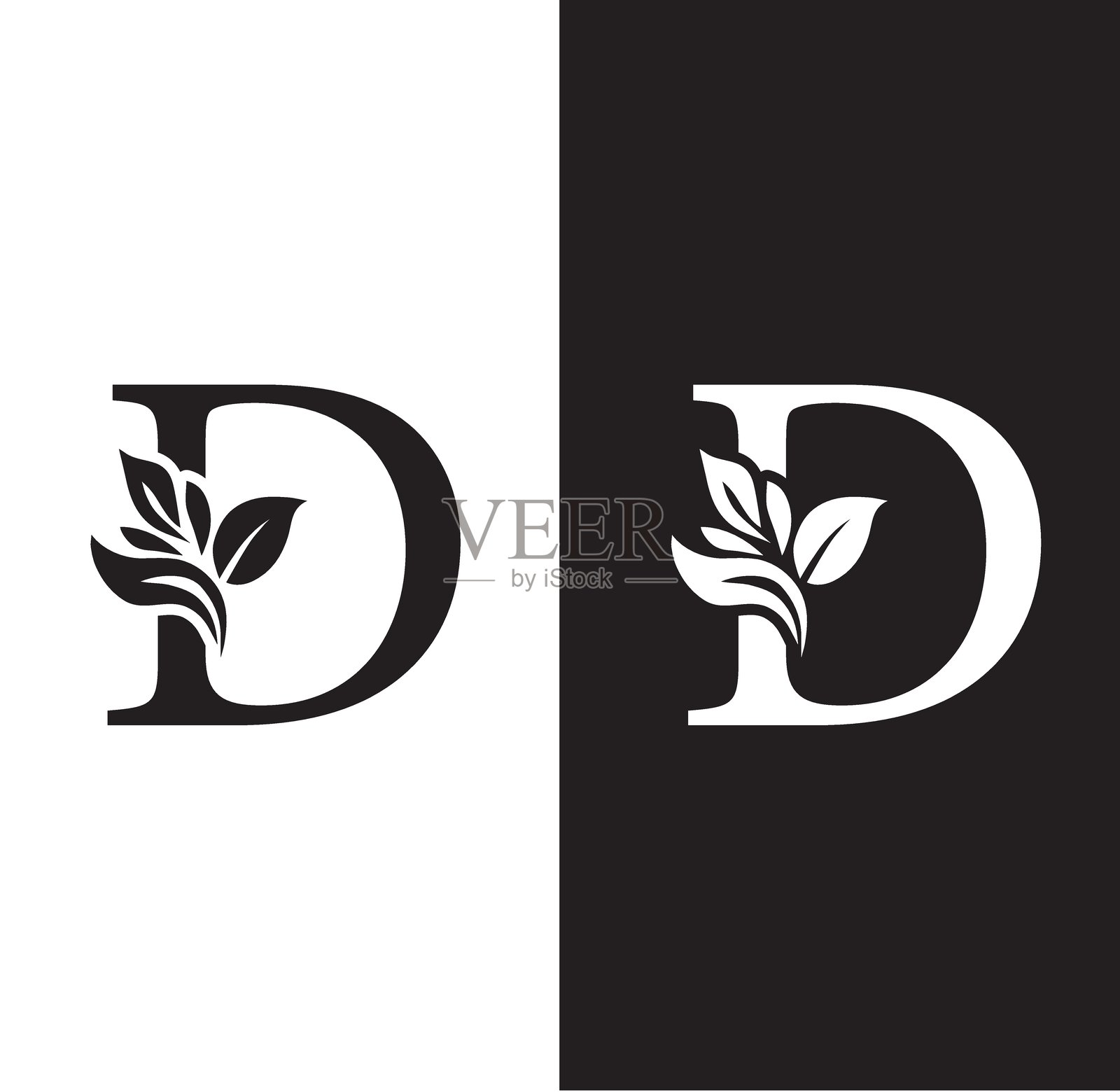 字母DD。花卉字母。复古装饰首字母字母表。标志矢量图。插画图片素材