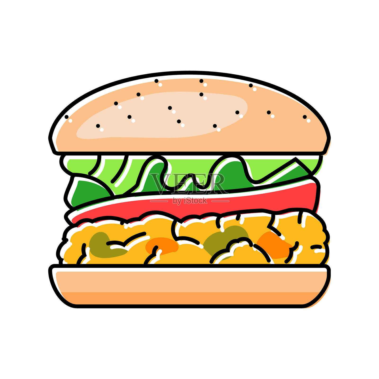 素食汉堡食品彩色图标矢量插图插画图片素材