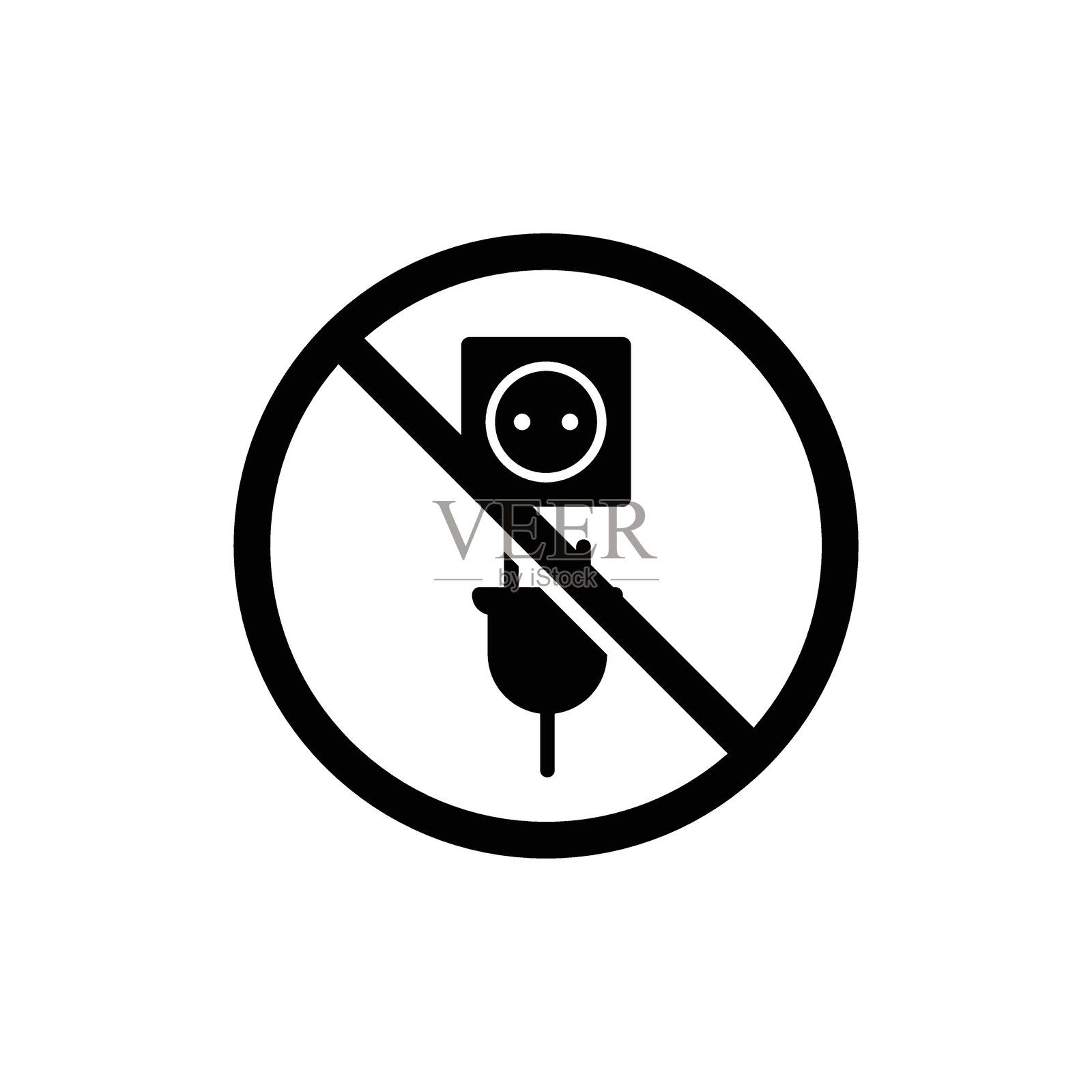 无插头矢量图。禁止插座标志。禁止符号的圆圈。插画图片素材