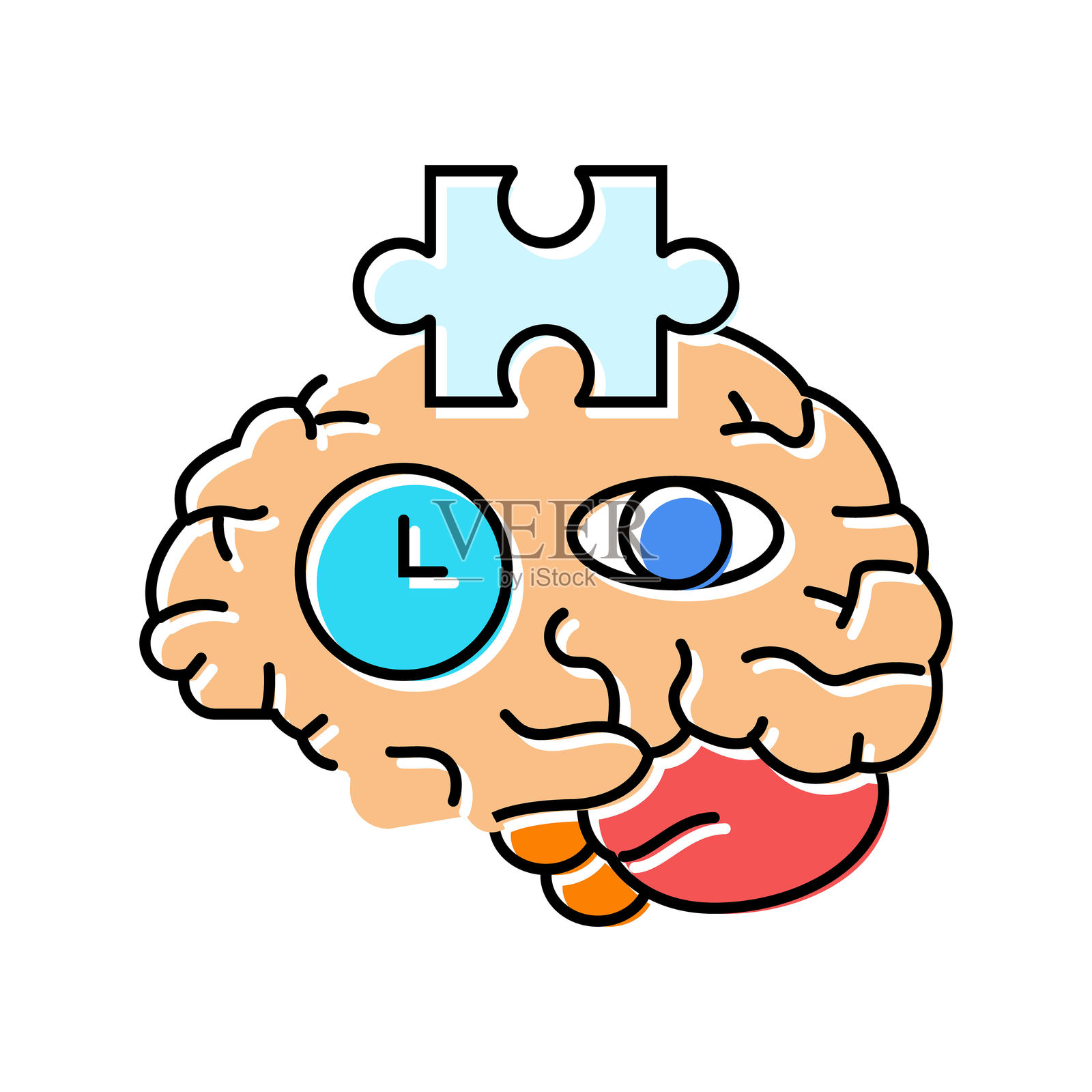 认知技能神经科学神经学彩色图标矢量插图插画图片素材