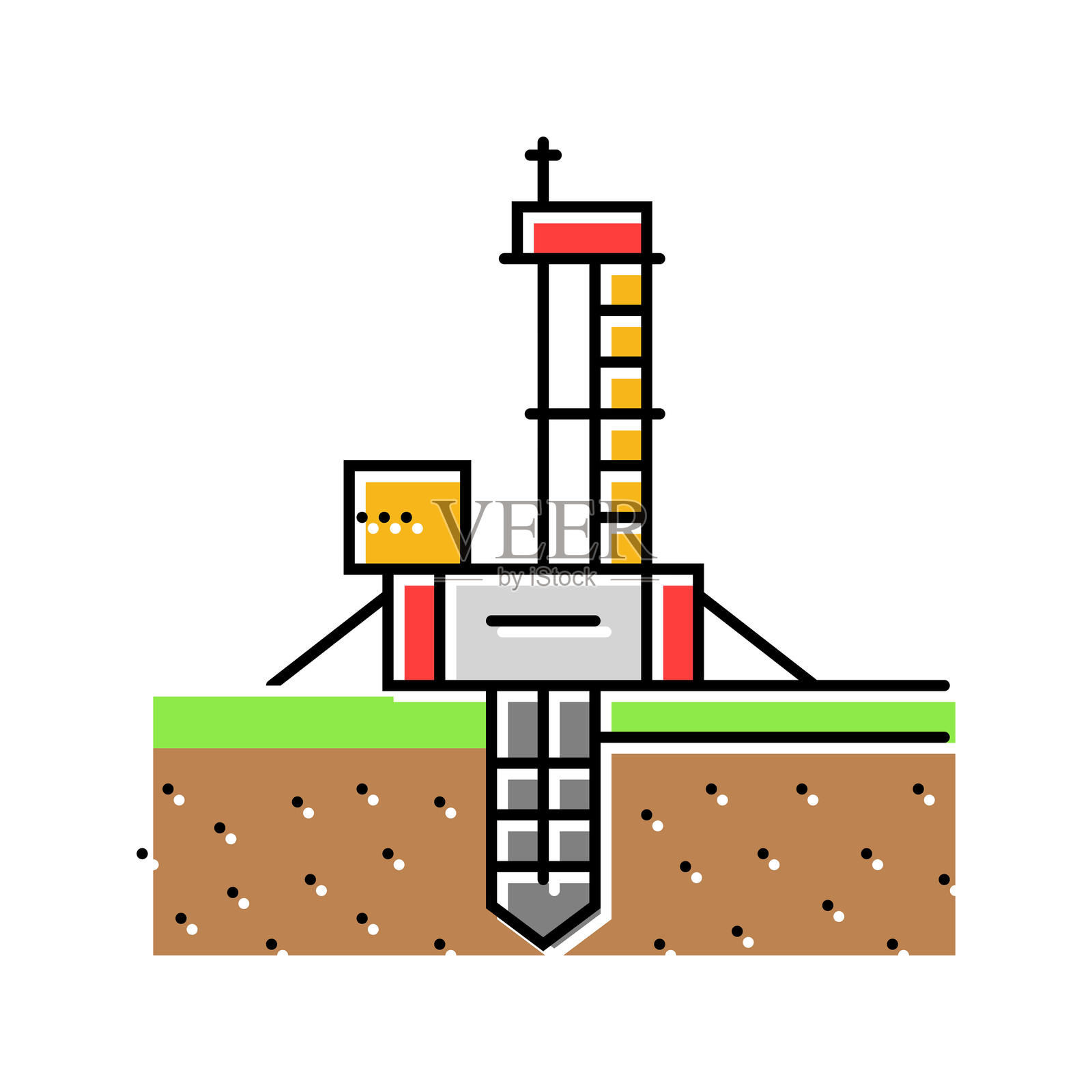 地热能钻探彩色图标矢量插图插画图片素材