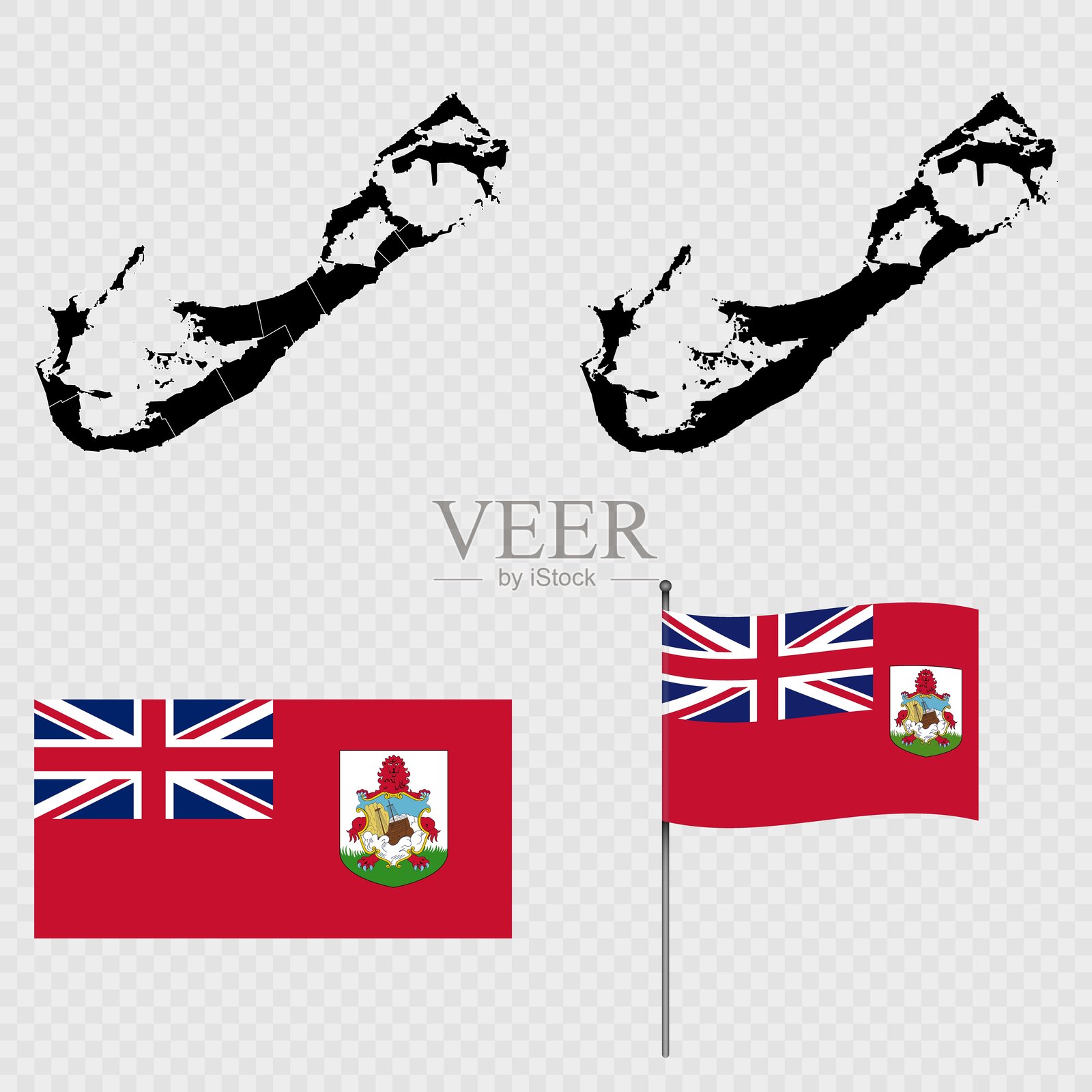 百慕大地图、国旗和旗杆的组合。矢量插图。插画图片素材