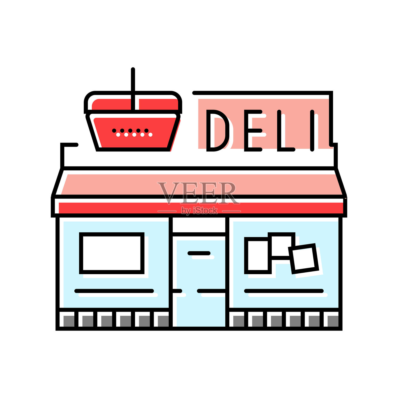 熟食街头食品咖啡馆彩色图标矢量插图插画图片素材