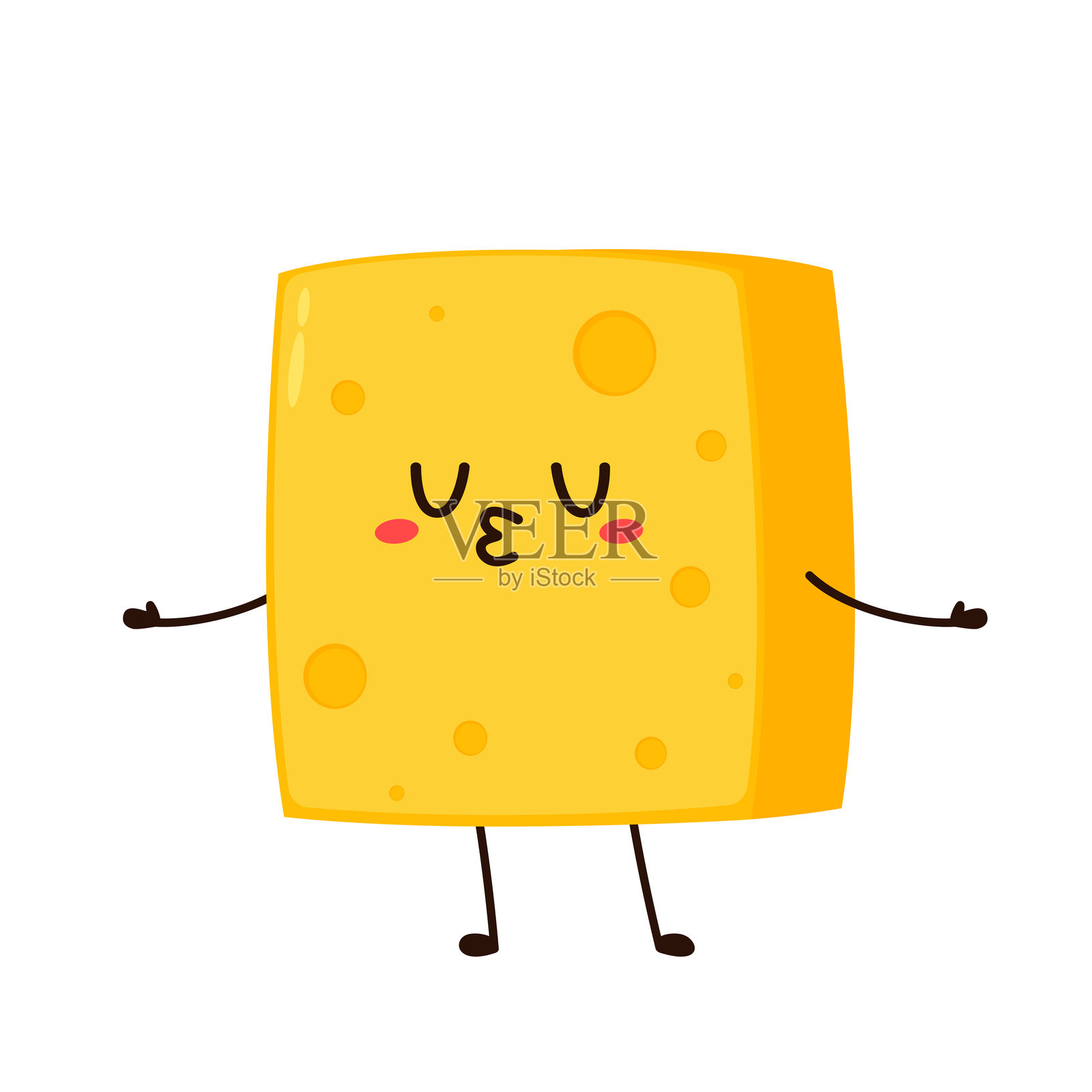 立方体奶酪角色。平面风格的搞笑食物表情符号。乳制品表情符号矢量插图。插画图片素材