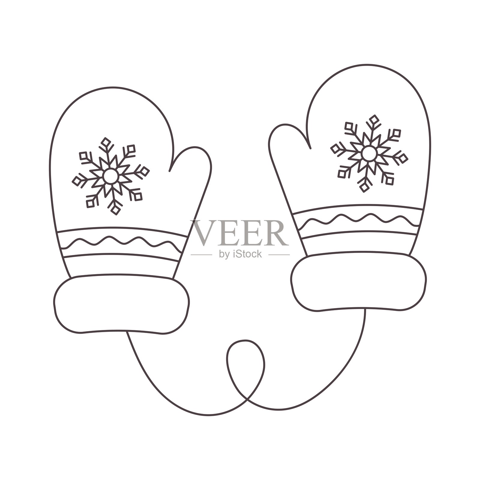 新年冬季毛皮保暖手套，背景为白色。适合圣诞节和新年主题。插画图片素材