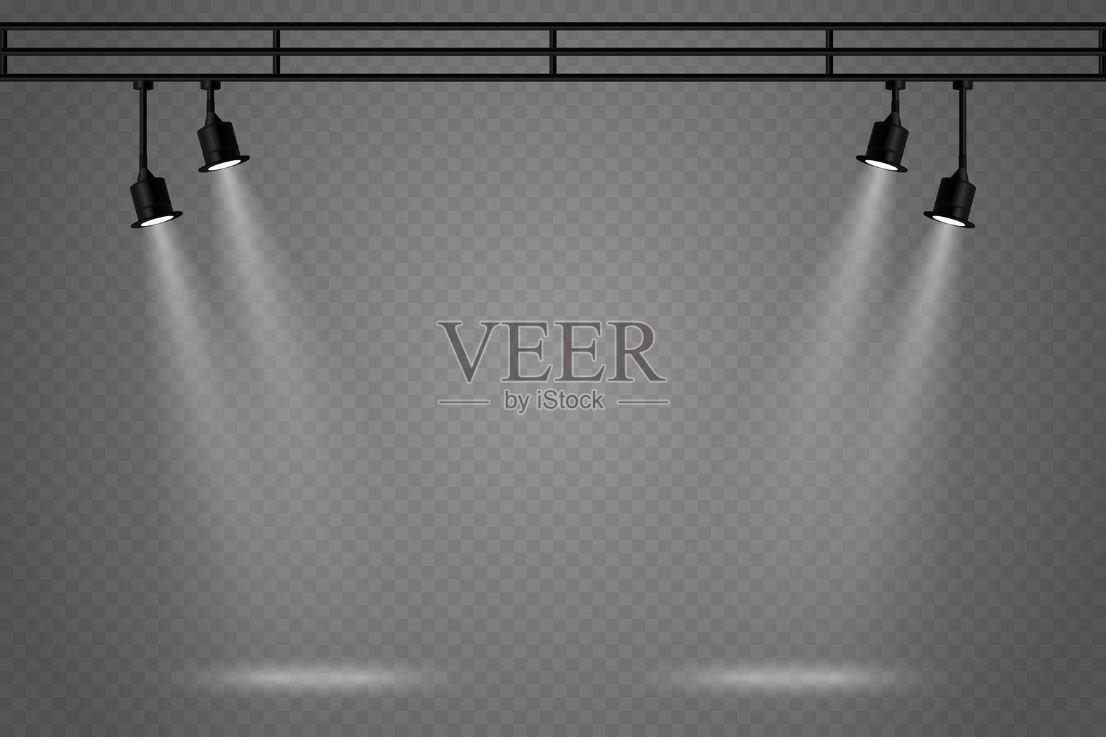 讲台和工作室的真实而明亮的灯光，聚光灯光。插画图片素材