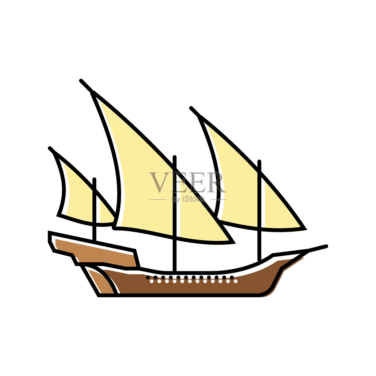 古代船只色彩图标矢量插图插画图片素材