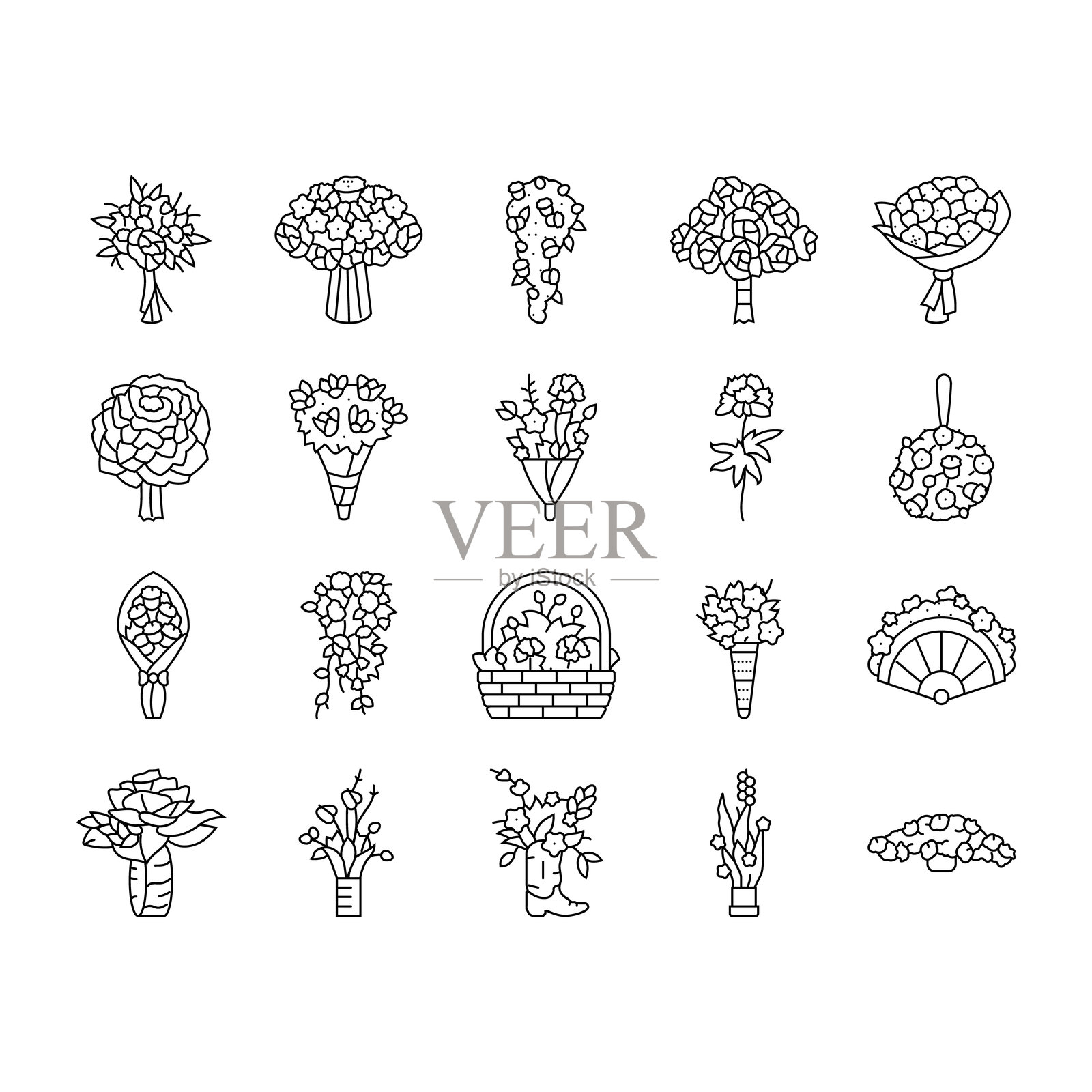 婚礼花束礼物图标集矢量图插画图片素材