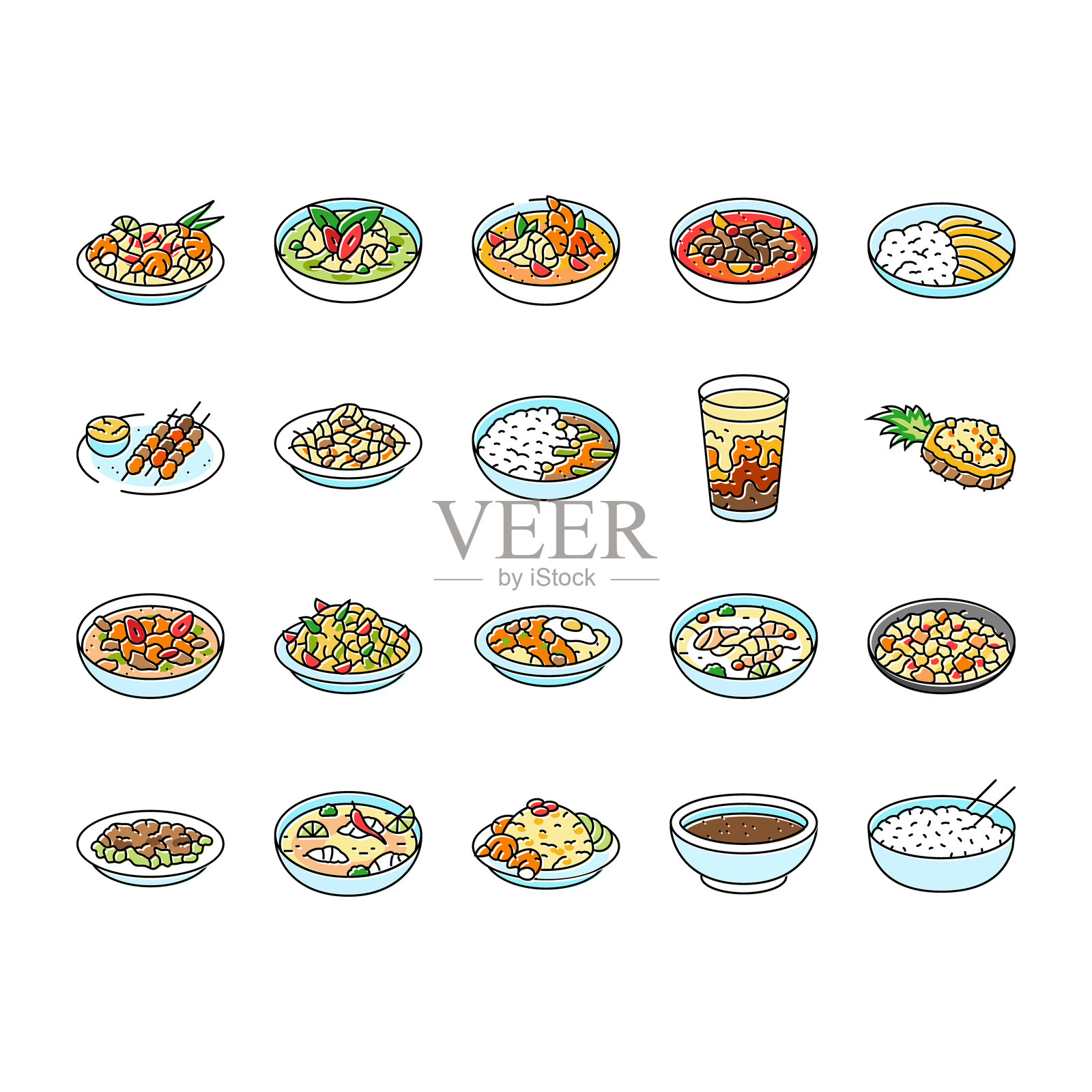 泰国美食亚洲图标集矢量图插画图片素材
