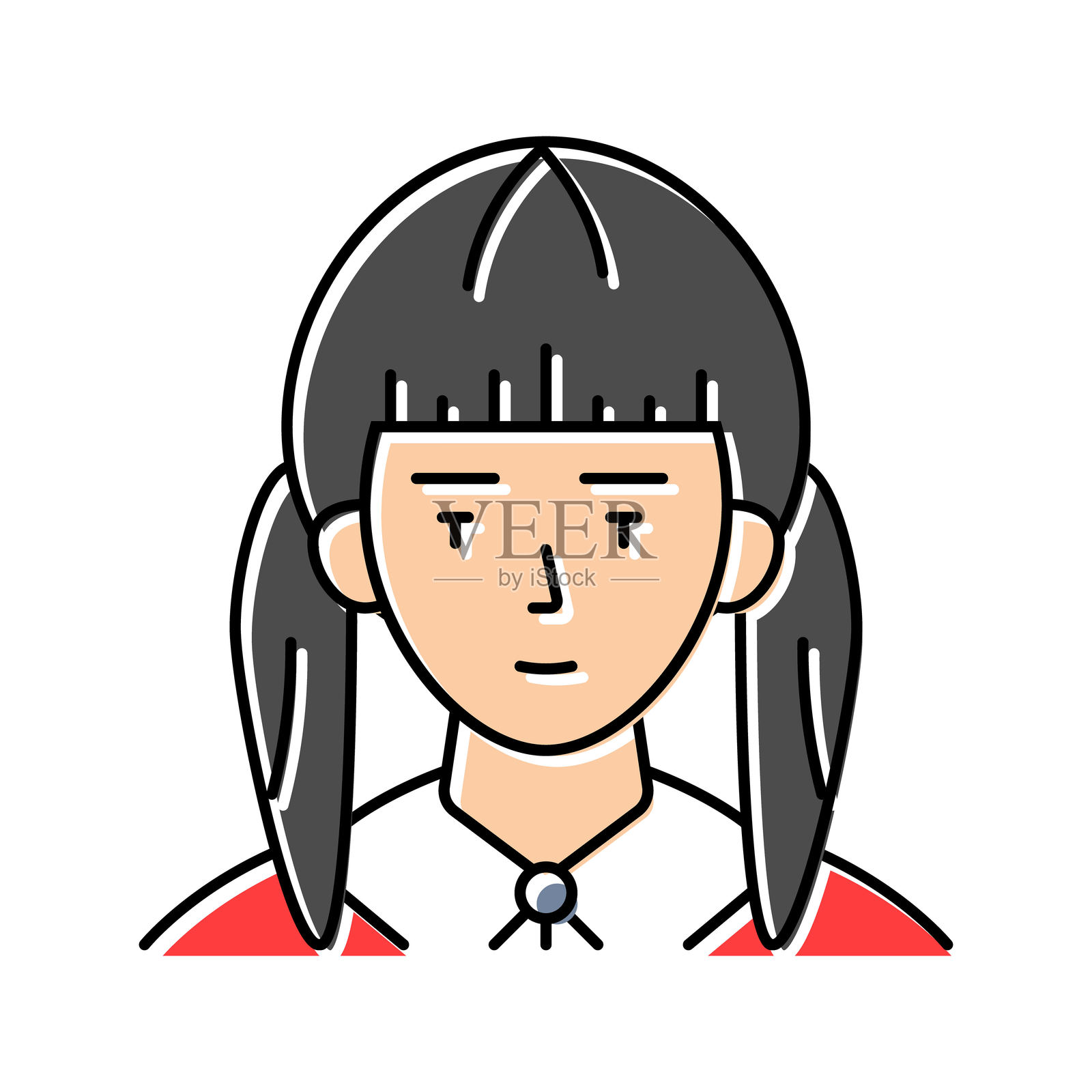 日本学校女孩头像彩色图标插图插画图片素材