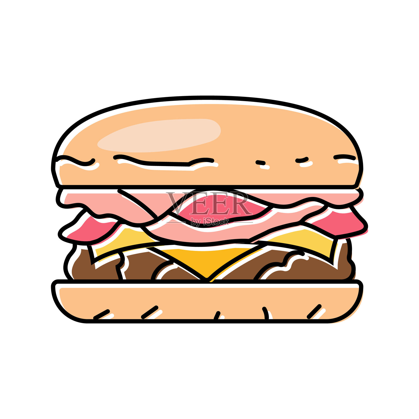 培根奶酪汉堡食品彩色图标矢量插图插画图片素材