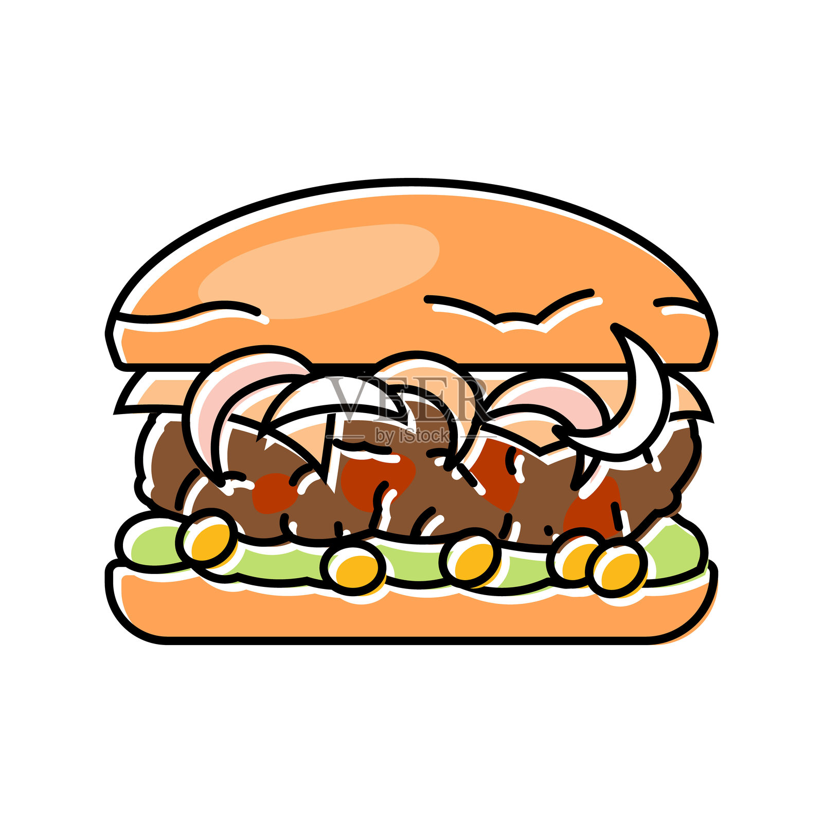 夏威夷汉堡 食物 彩色图标 矢量插图插画图片素材