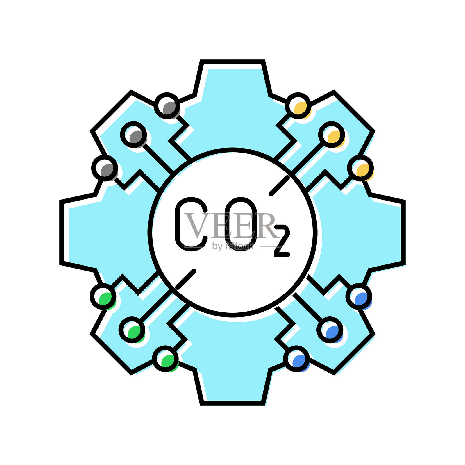 无排放技术 碳 颜色图标 矢量插图插画图片素材