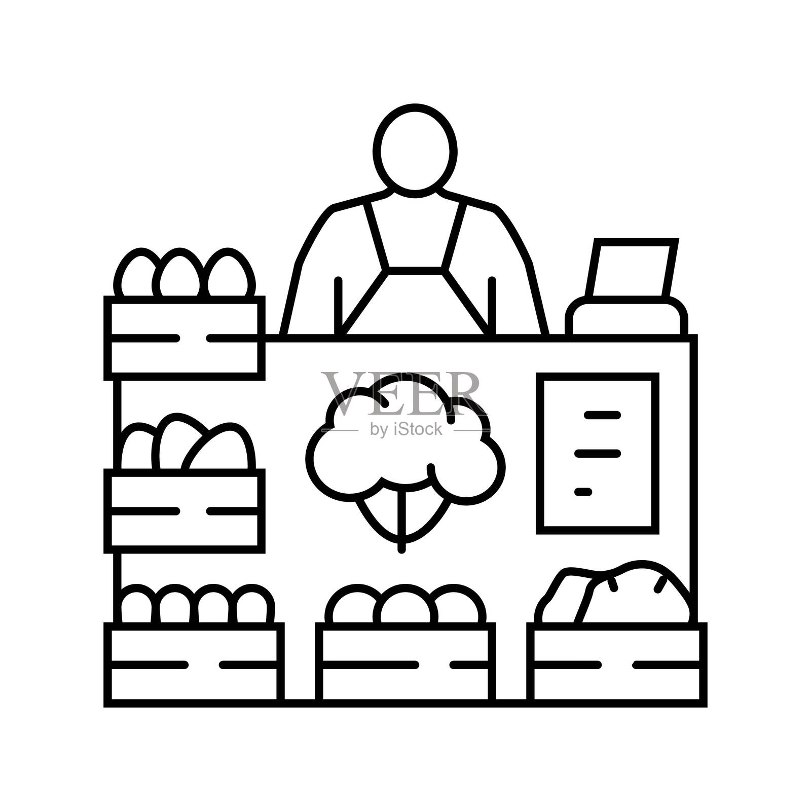 农贸市场农民线条图标插图插画图片素材