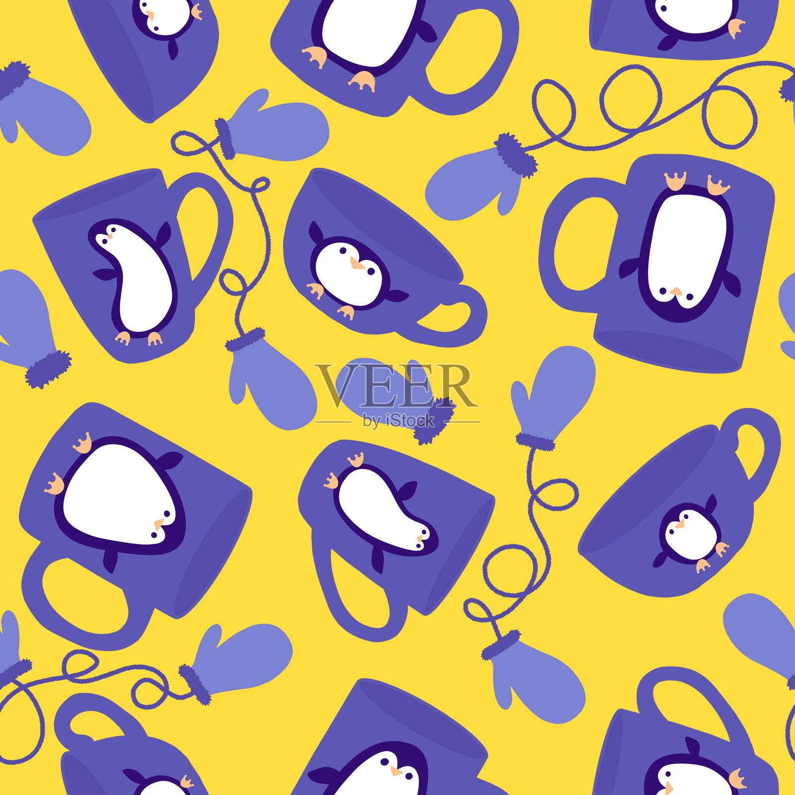 企鹅动物无缝图案，适用于包装纸和儿童用品插画图片素材