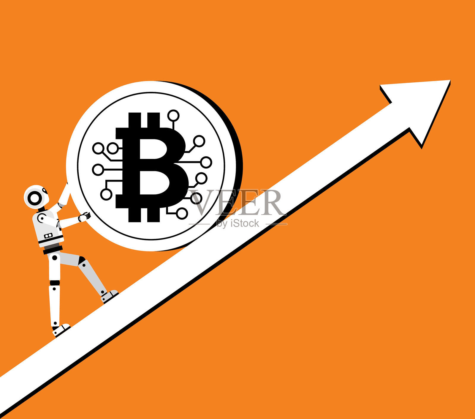 滚动的比特币 - 机器人插画图片素材