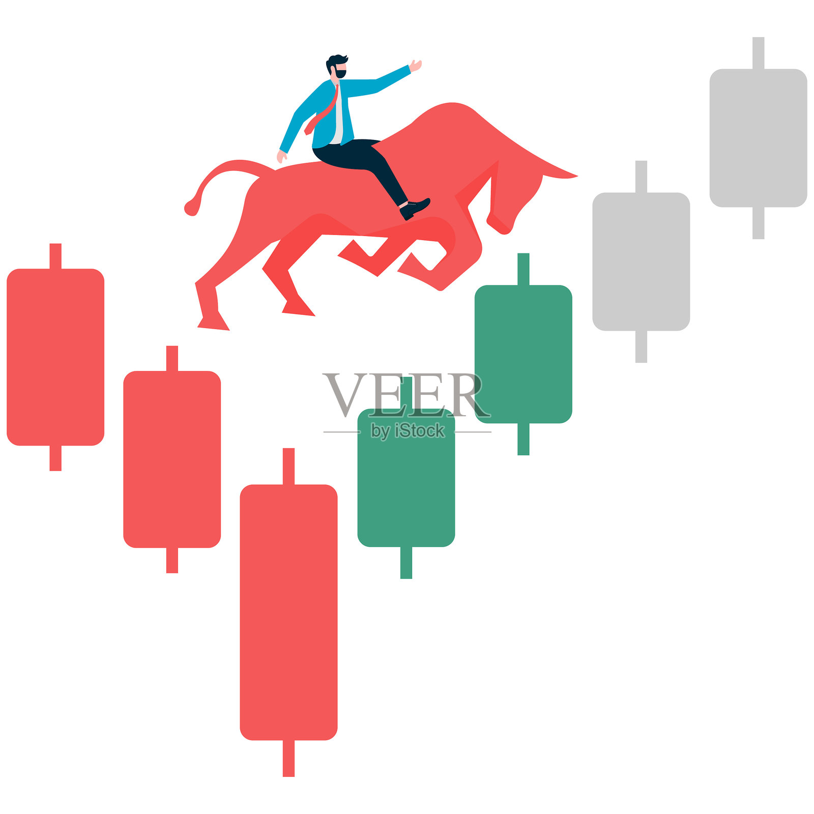 牛市或加密货币和股票的上涨趋势。经济或股市从停滞中复苏。插画图片素材