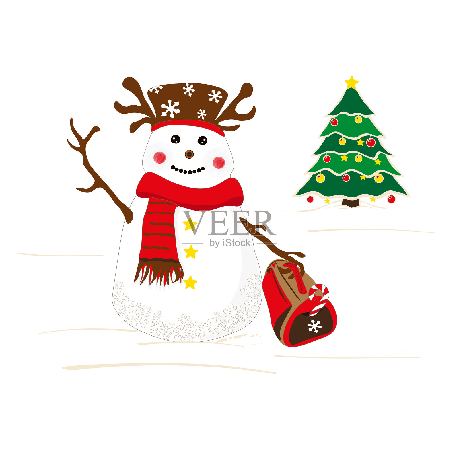 圣诞快乐雪人设计插画图片素材