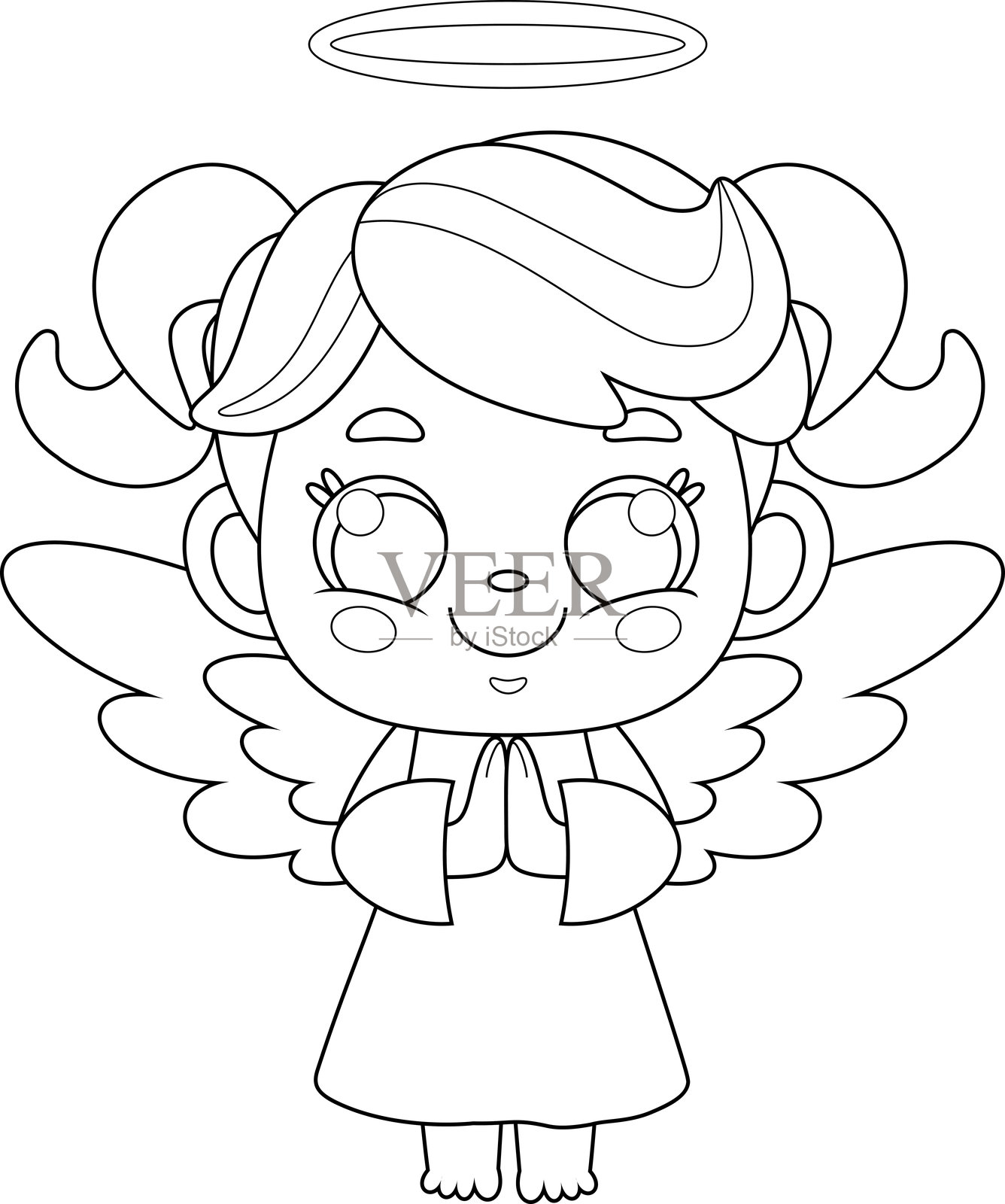 可爱的婴儿天使女孩卡通角色在祈祷插画图片素材