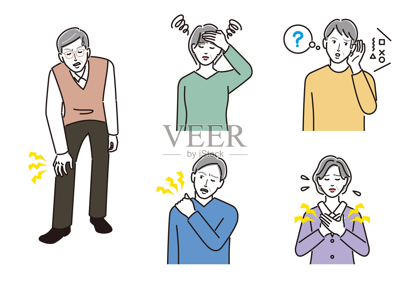 一组衰老疾病的症状插画图片素材