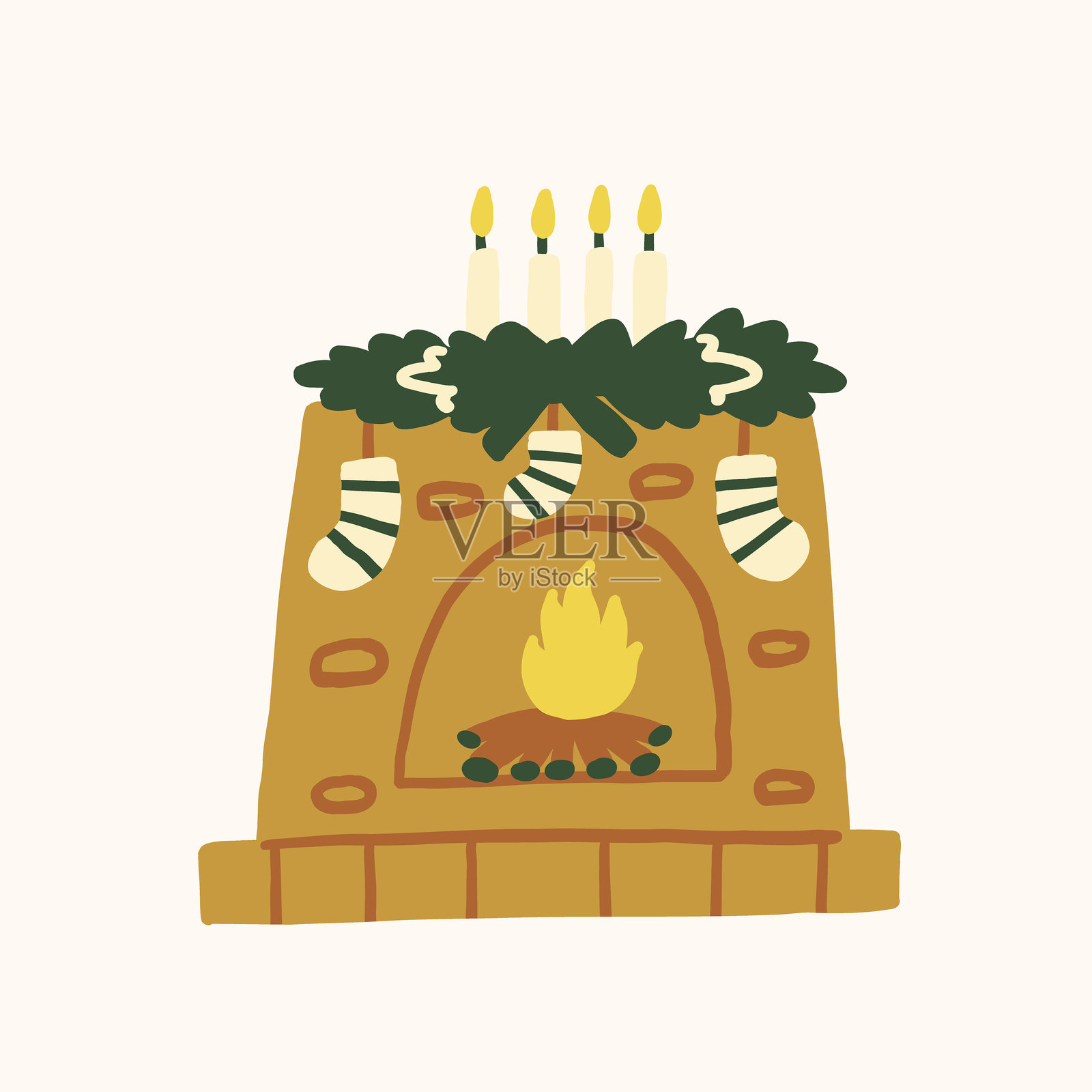 温馨的圣诞壁炉插图插画图片素材