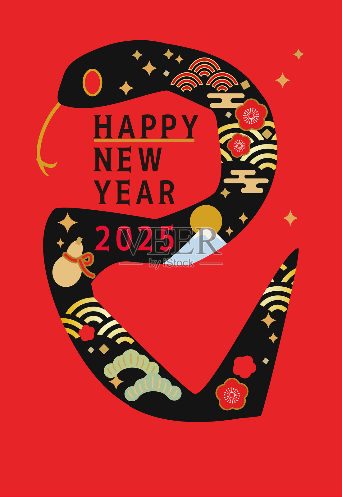 2025年蛇年贺卡插图。插画图片素材