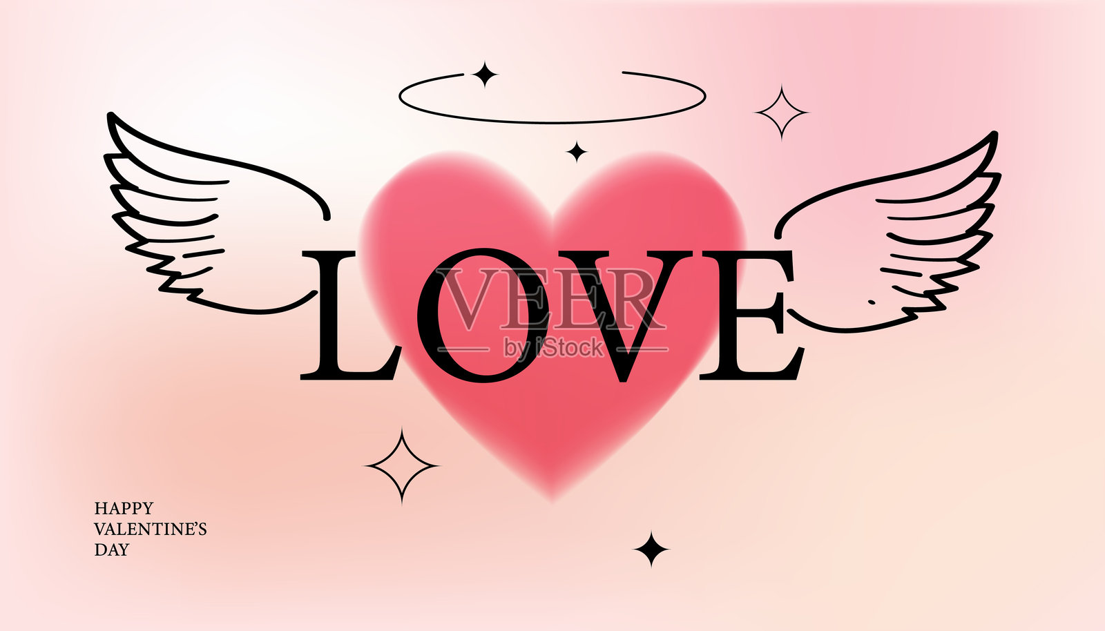 现代情人节和爱情卡片、横幅、海报、封面的设计。时尚简约风格，带有渐变和排版，Y2K背景。淡粉色和黄色，鲜艳的红色，矢量插图。插画图片素材