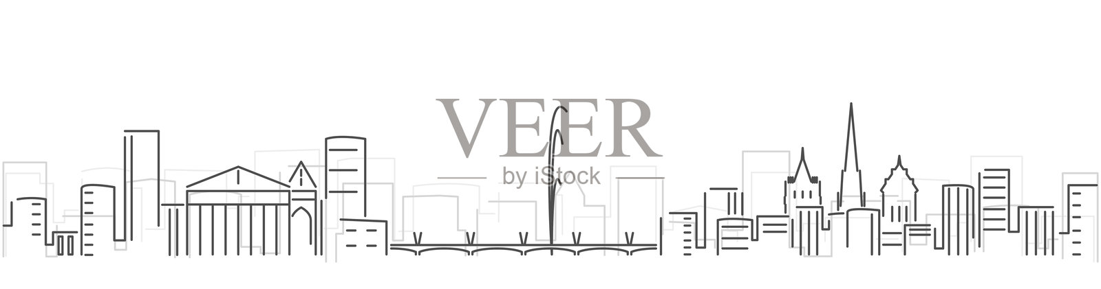 日内瓦简单黑线天际线在白色背景上插画图片素材