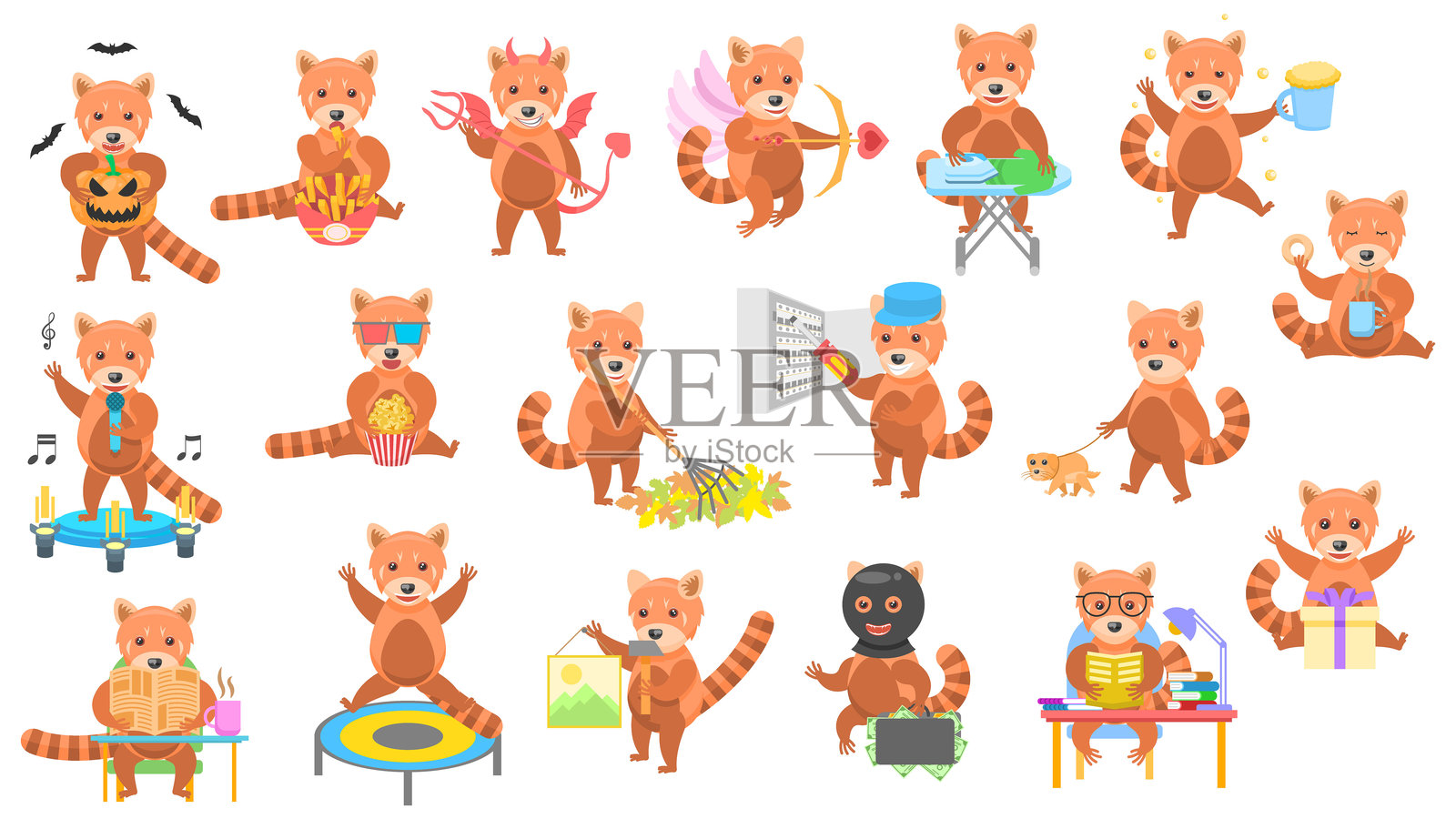 大集合抽象平面卡通不同动物红熊猫矢量设计风格元素野生动物插画图片素材