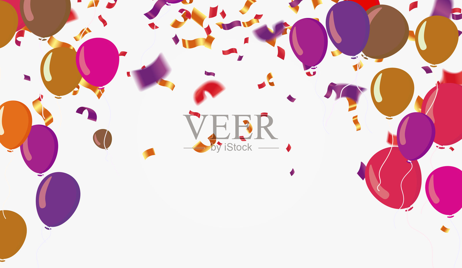 紫色气球和五彩纸屑的庆祝背景。矢量插图。插画图片素材