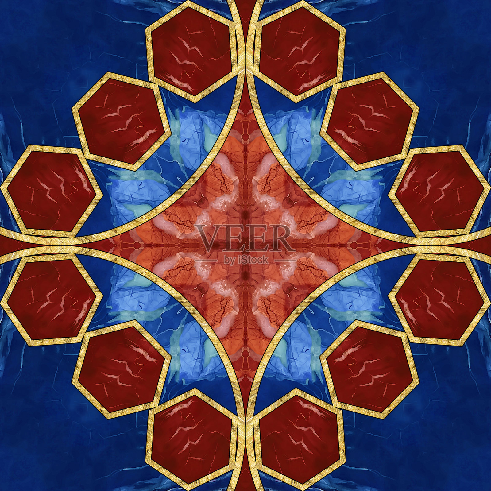 陶瓷砖图案。玛瑙。装饰。几何无缝图案。彩色玻璃风格插图。几何镂空。艺术装饰风格。适用于壁纸、T恤、床上用品或包装的印刷图案。插画图片素材