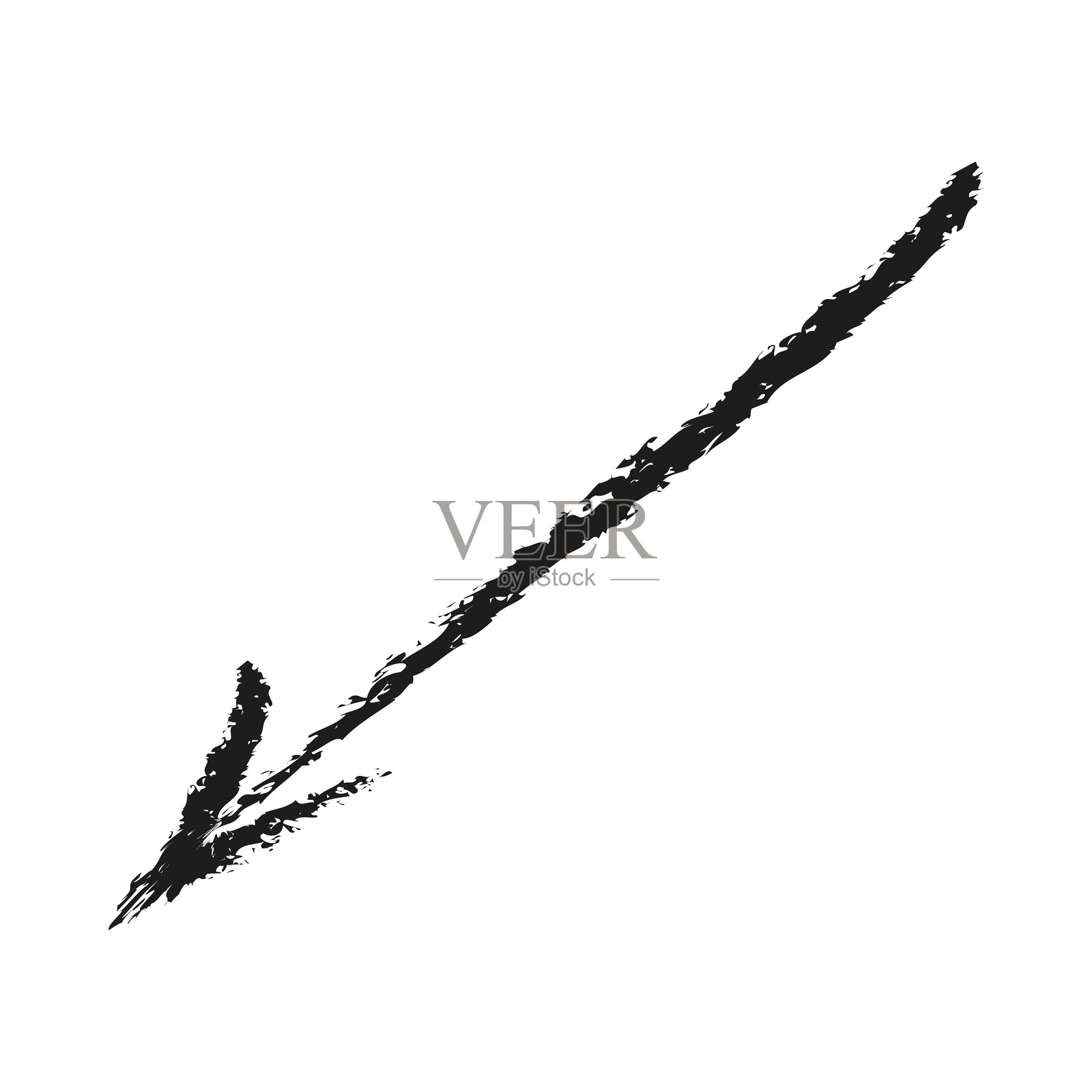 炭笔手绘的直箭头向左下方。插画图片素材