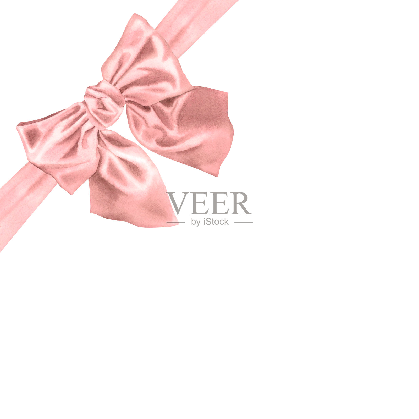粉色礼物蝴蝶结丝带。手绘水彩插图，白色背景上的礼物蝴蝶结。用于圣诞礼物、节日装饰和生日庆祝的装饰性缎带元素。插画图片素材