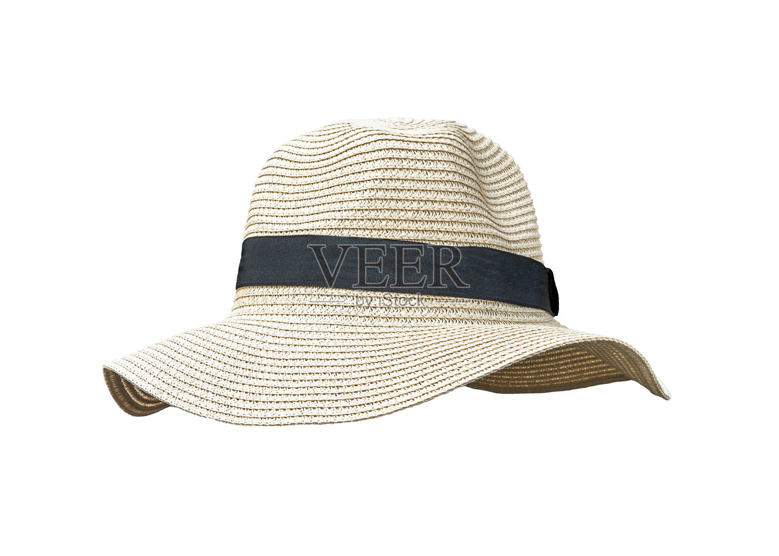 白色背景上孤立的草帽（剪切路径），采用巴拿马风格，适合夏季海滩度假，提供男女皆宜的防晒保护。照片摄影图片