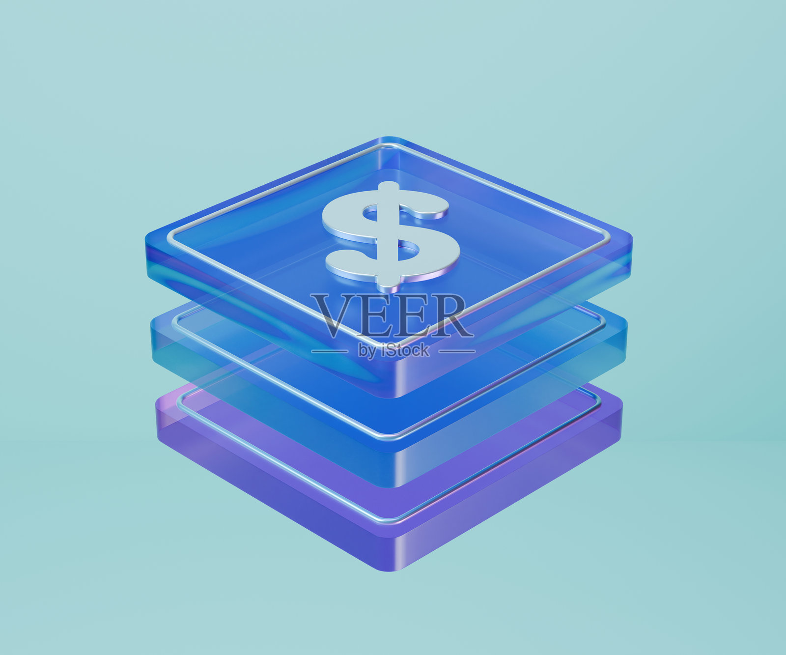 3D美元硬币图标与蓝色玻璃矩形插槽照片摄影图片