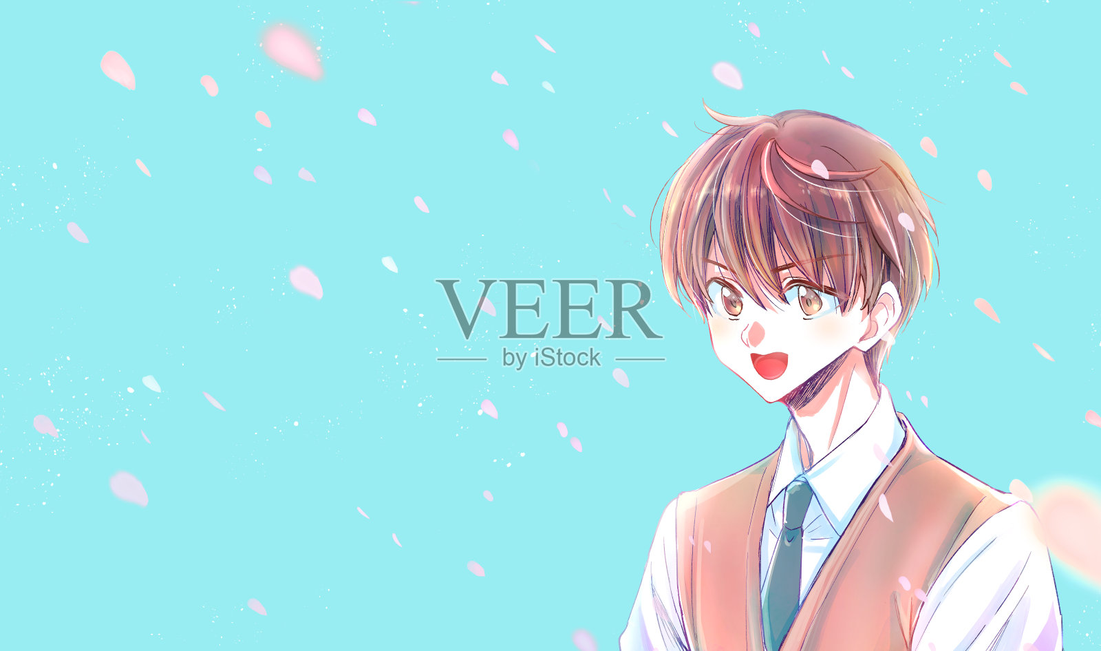 男学生在风中飘动插画图片素材