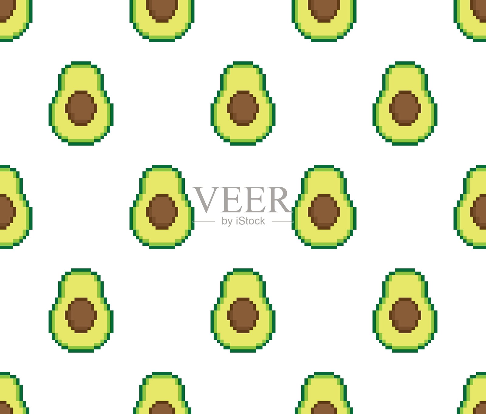 像素鳄梨无缝图案矢量背景纹理，适用于8位游戏的像素艺术插画图片素材