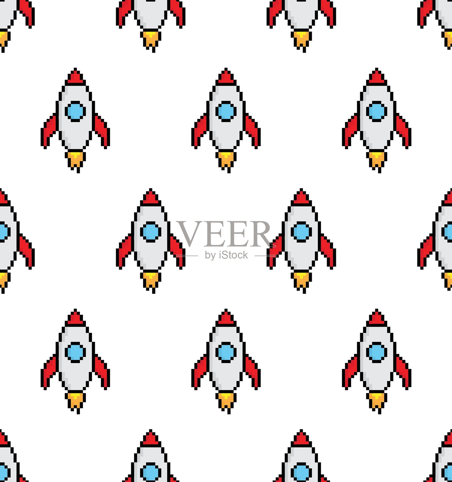 像素火箭无缝图案，适用于8位游戏的火箭背景像素艺术插画图片素材