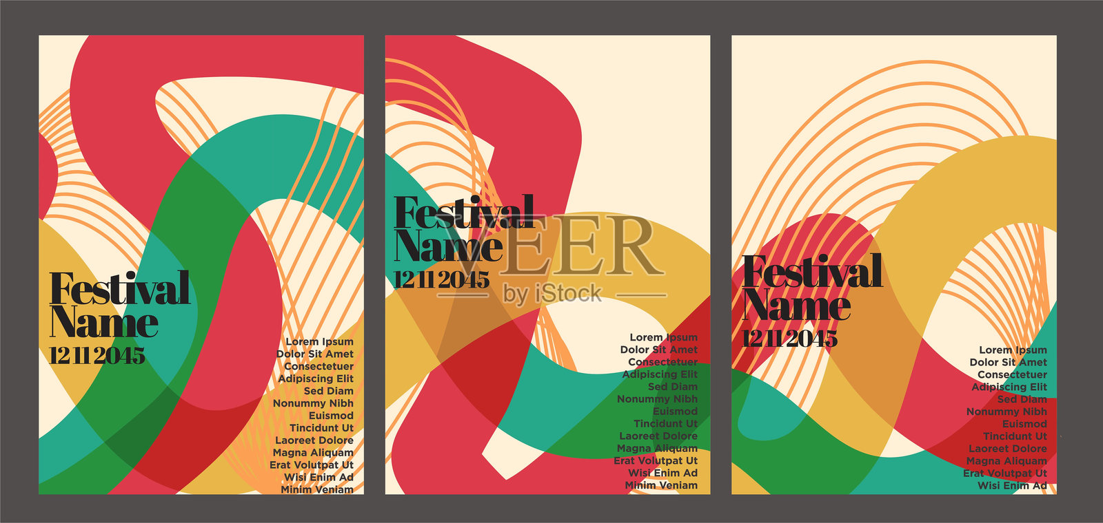 复古奢华复古抽象海报包。复古抽象海报集矢量插图插画图片素材