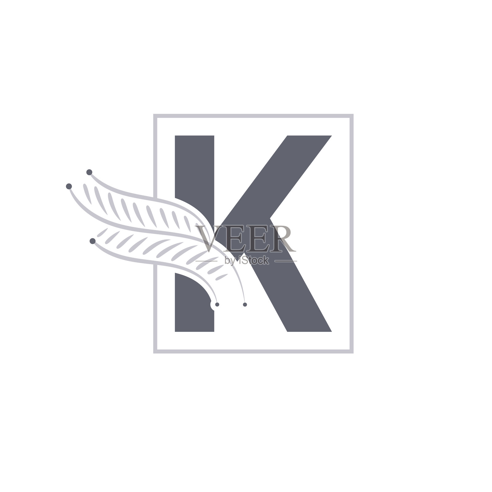 植物K字母图标模板。带叶子的K字母图标插画图片素材