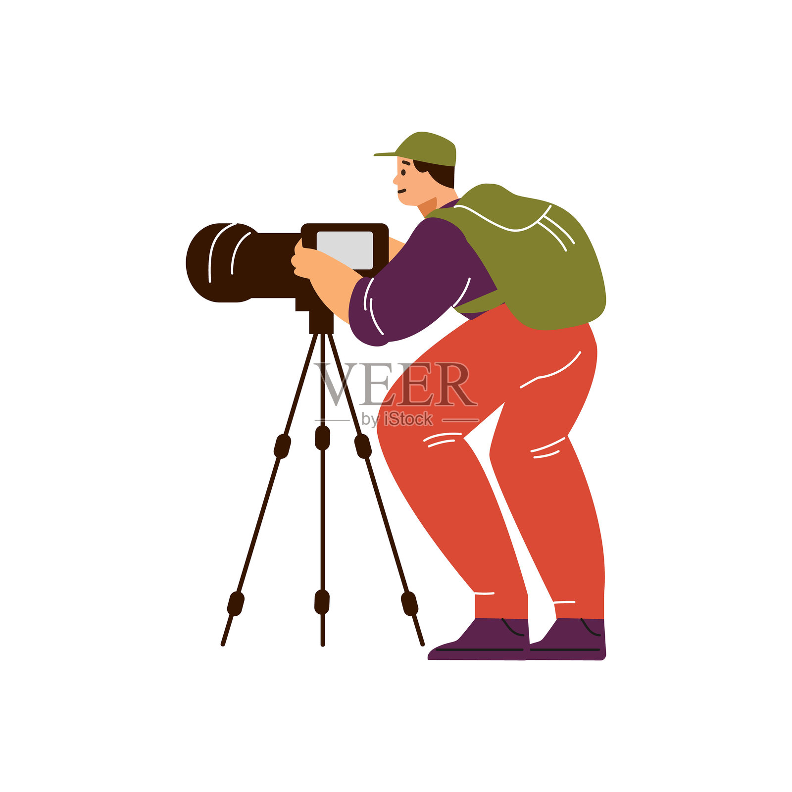 背着背包和相机的男人的矢量插图。插画图片素材