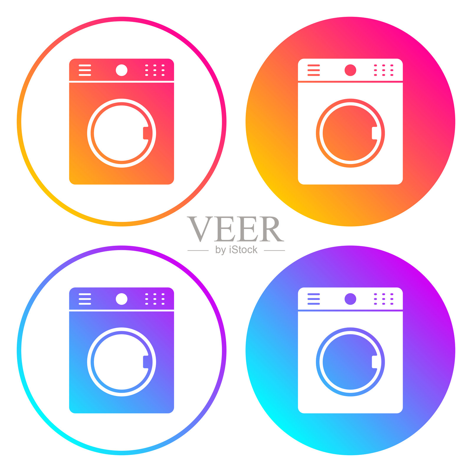 洗衣机。带有渐变色的圆形图标插画图片素材