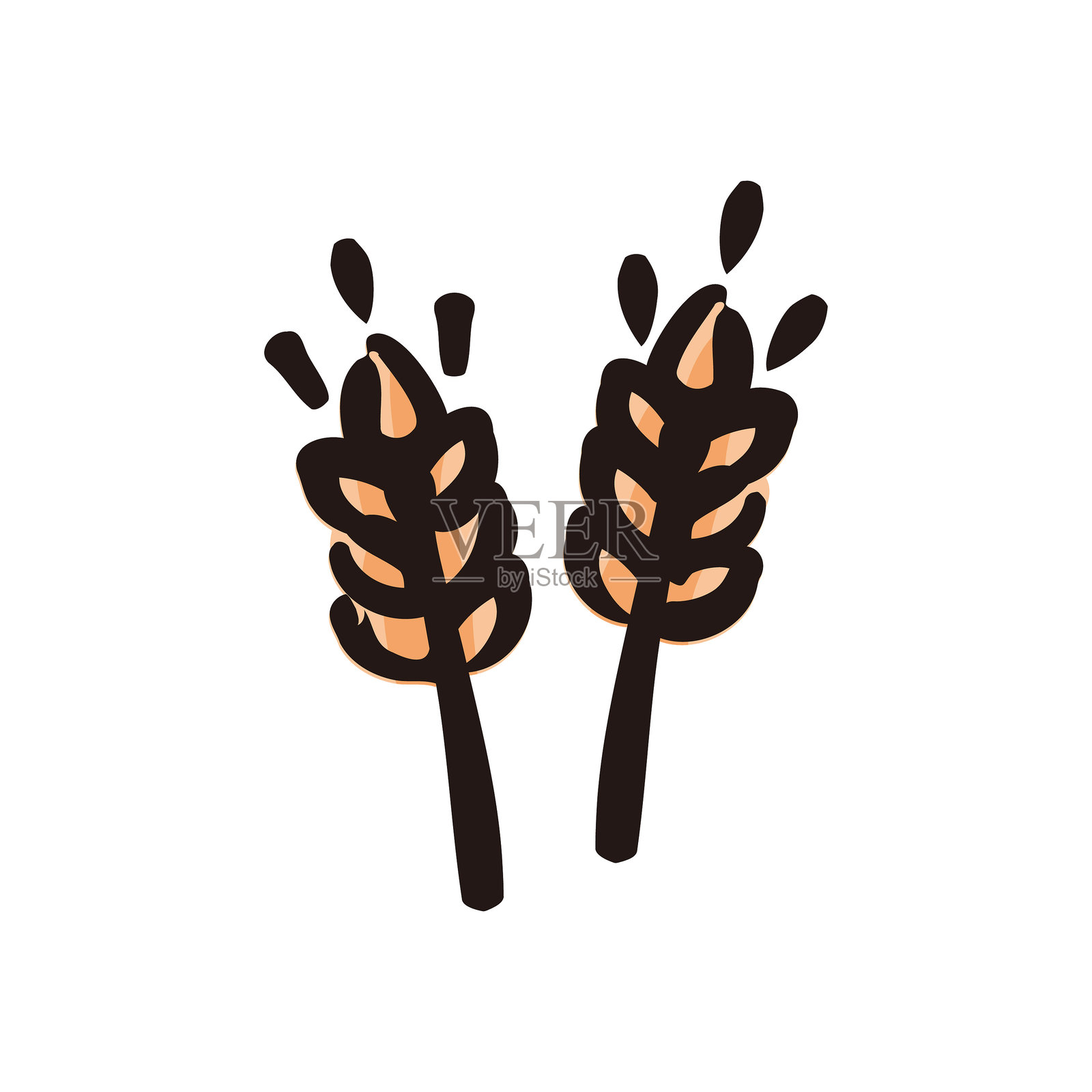 小麦 - 面包和烘焙图标/插图（手绘线条，彩色版本）插画图片素材