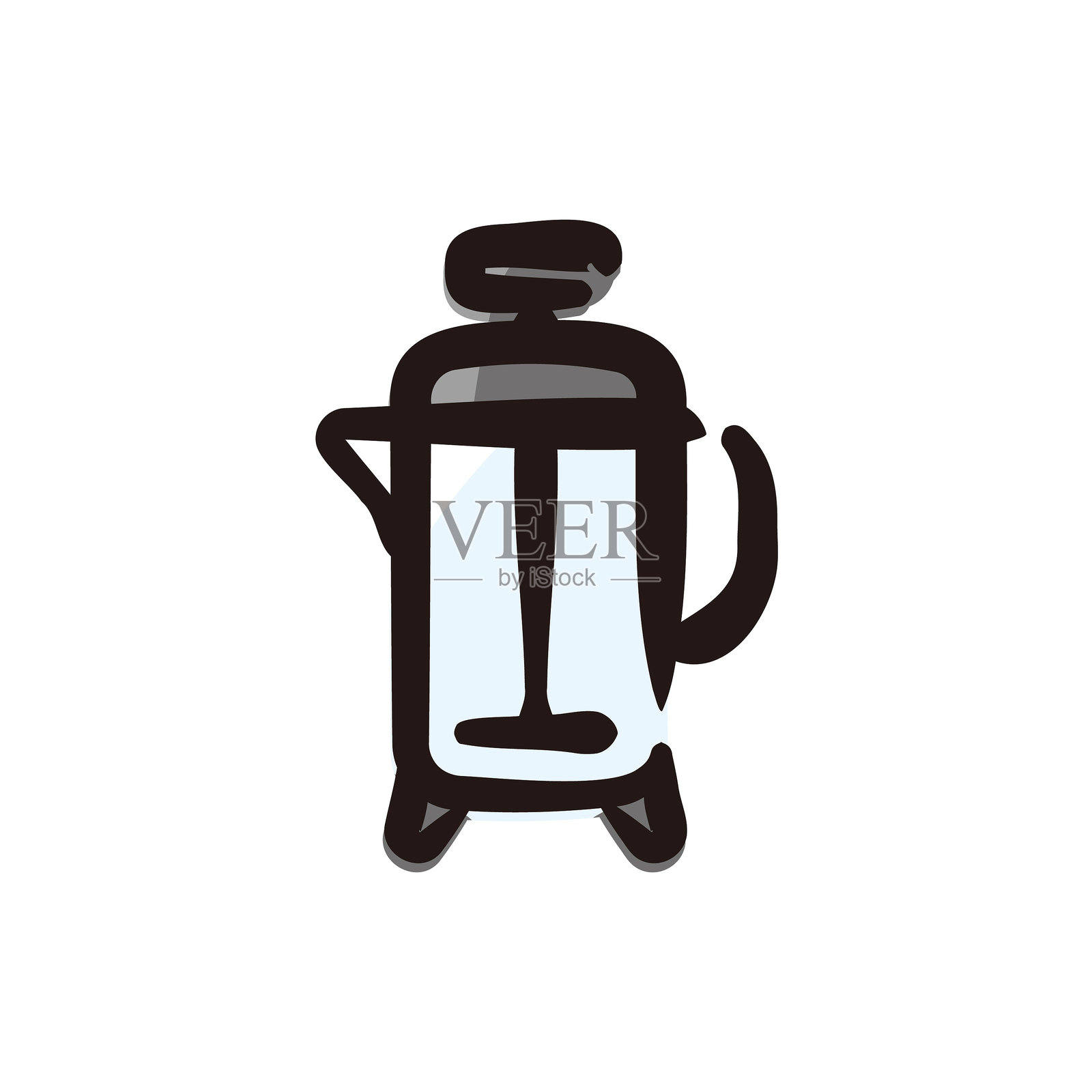 法式压滤壶 - 咖啡图标/插图（手绘线条，彩色版本）插画图片素材