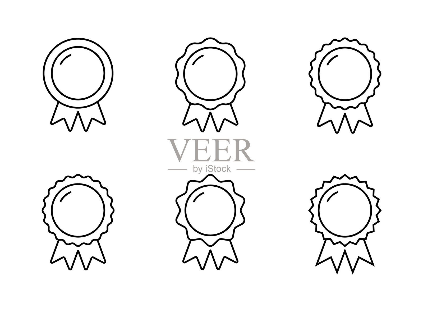 奖章、奖牌、徽章的轮廓图标集合插画图片素材