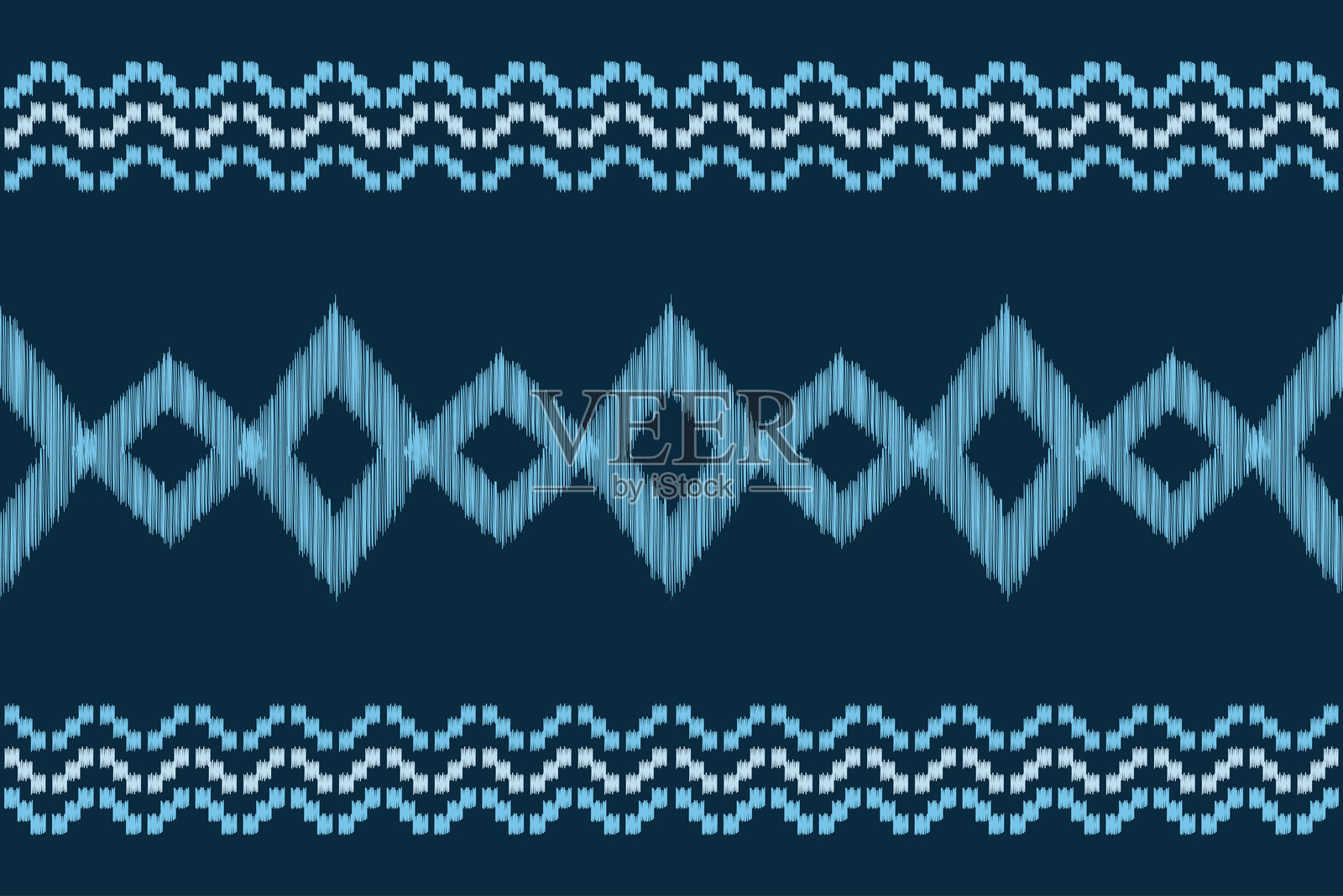 伊卡特图案传统民族图案伊卡特主题面料图案几何风格。刺绣民族东方蓝色背景壁纸。抽象，矢量，插图。纹理，框架，装饰。插画图片素材