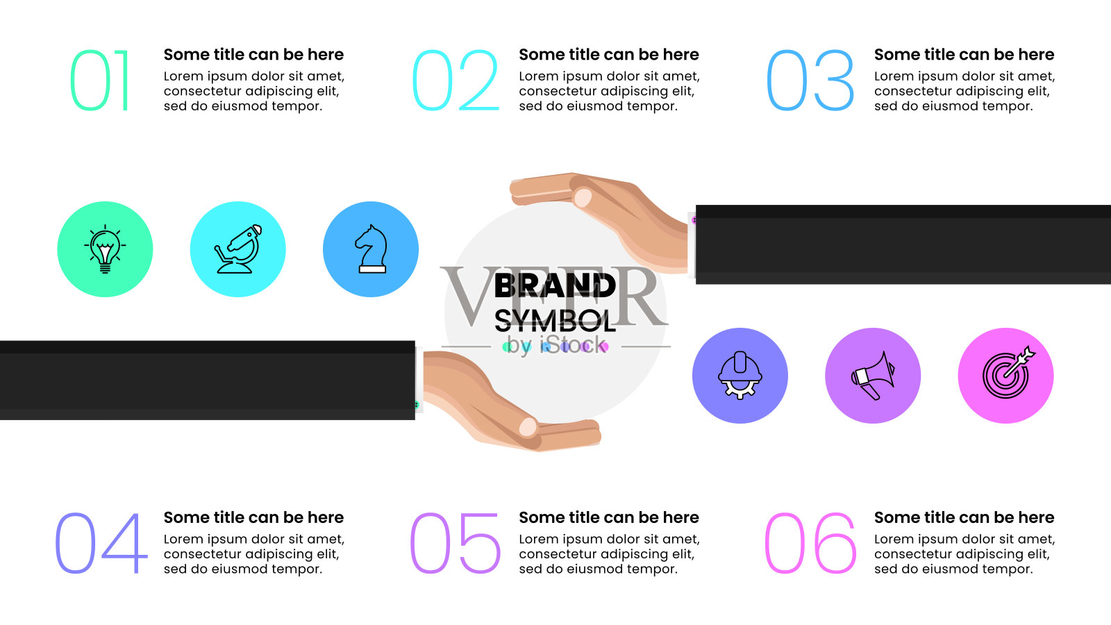 信息图模板。商人手握六个步骤插画图片素材