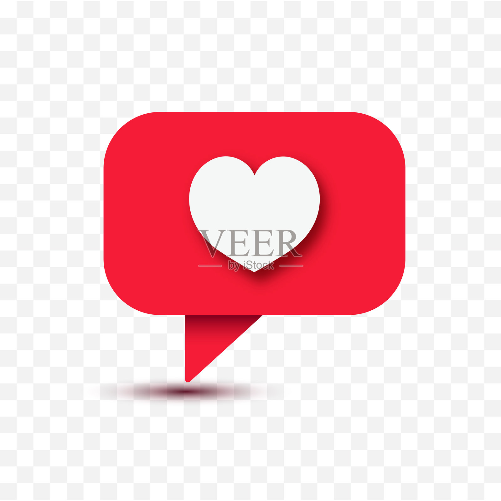 红色社交媒体通知爱心点赞图标，带阴影的扁平设计。矢量插图。插画图片素材