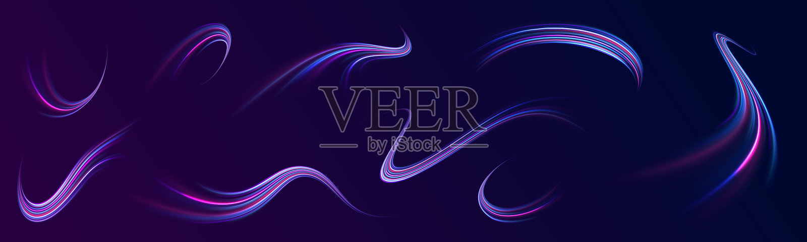 在黑暗背景下呈彗星形状的光线。高速概念的插图。用于横幅的运动光效。快速行驶的汽车。向上延伸的弯曲光轨。插画图片素材